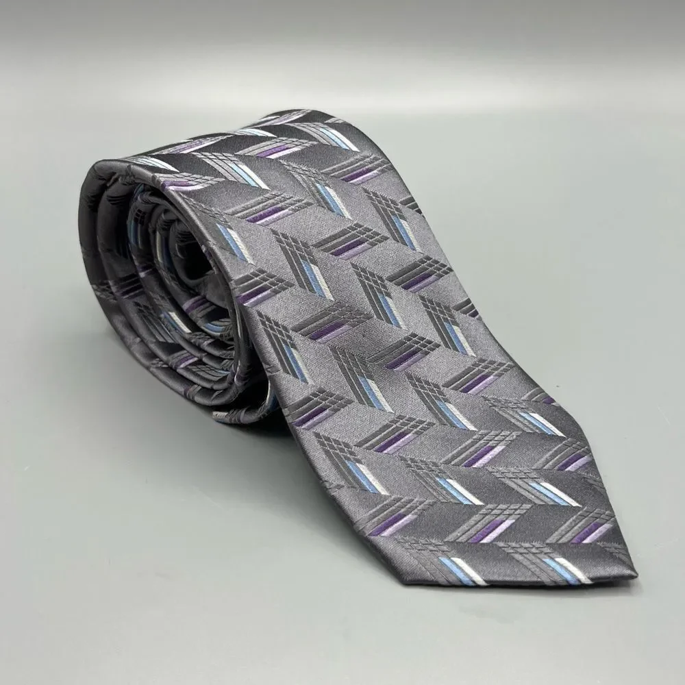 Michael Michael Kors 100% Silk Gray Purple Men’s Necktie Geometric Designer Tie